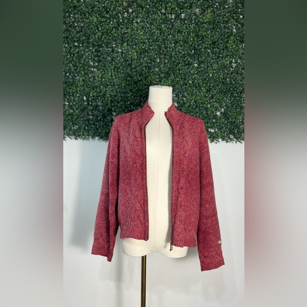COLUMBIA Wool Cotton Blend Knit Outdoor Zip up Maroon Pink Sweater Size Small - Picture 10 of 15